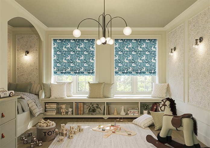 Bunny Meadows, Teal - Motorised Roman Blind - Image 8